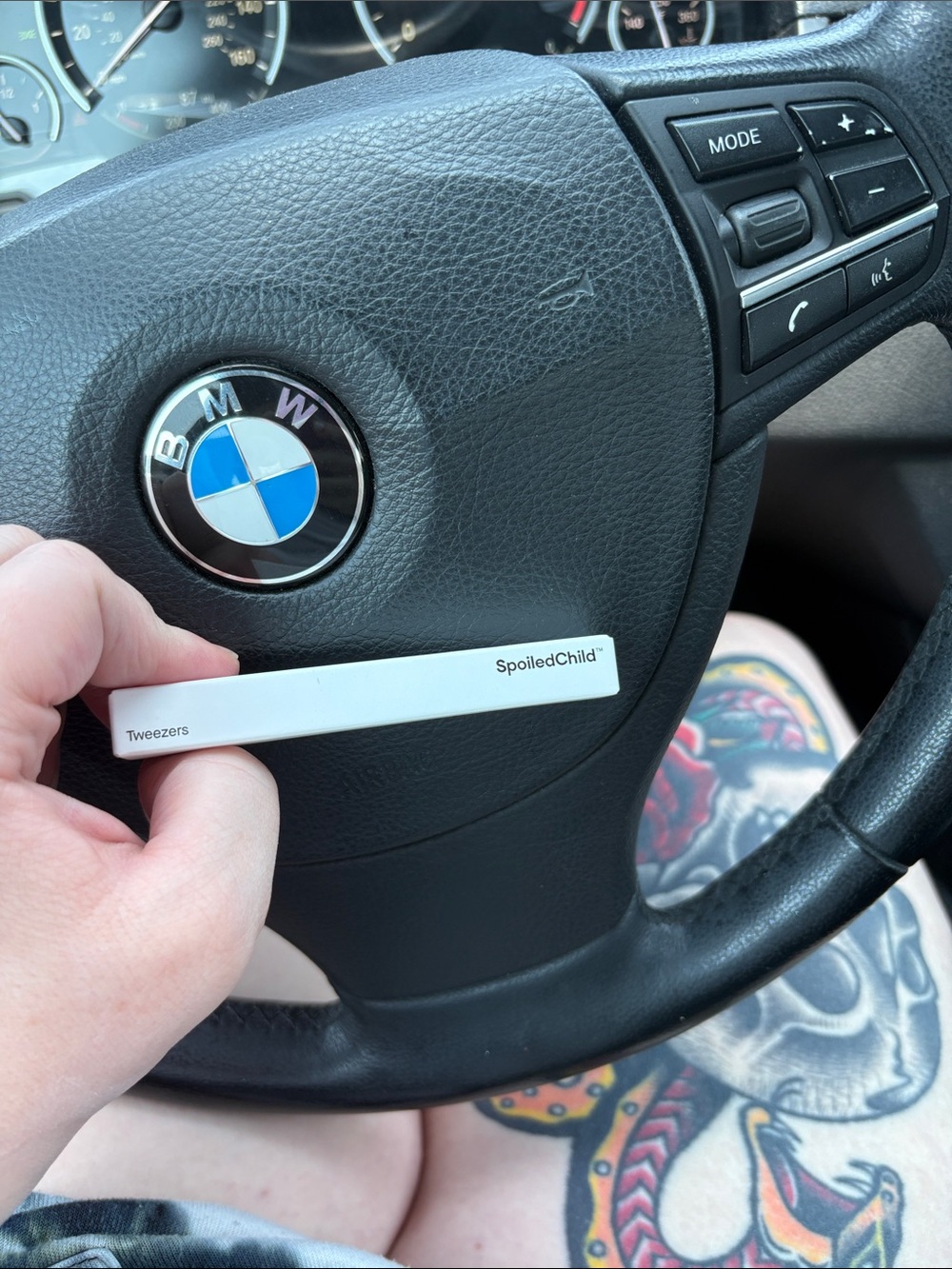 SpoiledChild White Tweezers with Black Branding